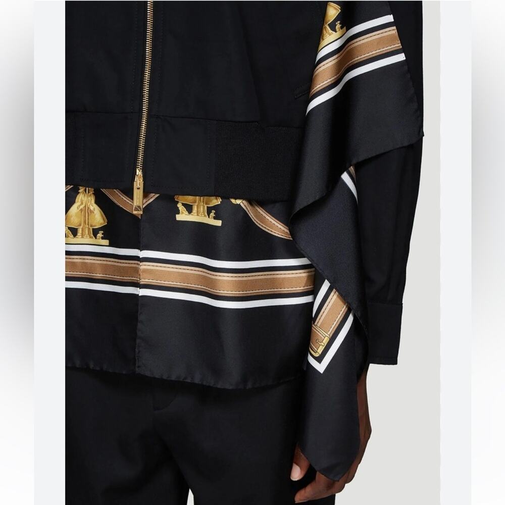 BURBERRY silk twill cotton scarf print bomber jacket - Picture 9 of 11